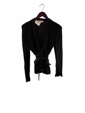 St John Vintage Black Wrap Top with Satin Tie